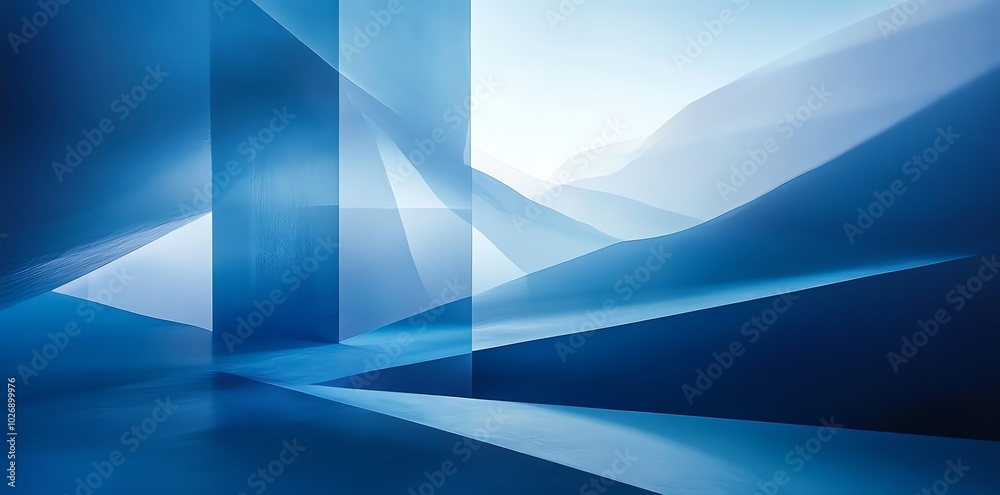 Poster Abstract blue geometric shapes create a sense of depth and dimension.