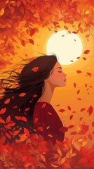Autumn woman on white background