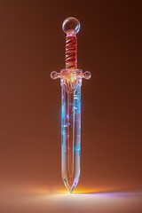 Obraz premium 90s toy sword with light-up features isolated on a red background.