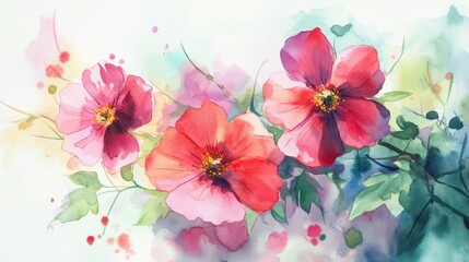 Fototapeta premium Watercolor Illustration of Vibrant Flowers A Delicate Floral Artwork