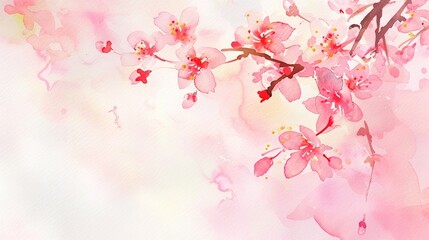 Fototapeta premium Cherry Blossom Watercolor Petal Frame - a delicate and enchanting design. The watercolor petals create a soft and elegant border, perfect for adding a touch of nature's beauty.