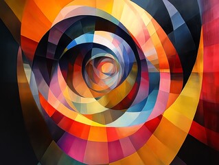 Obraz premium Abstract colorful swirl design with multiple layers of geometric shapes.