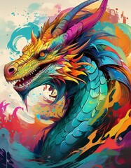 Obraz premium graffiti style dragon, spray art, splash, colorful, animal