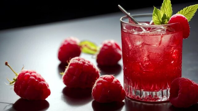 Raspberry cocktail over a black table