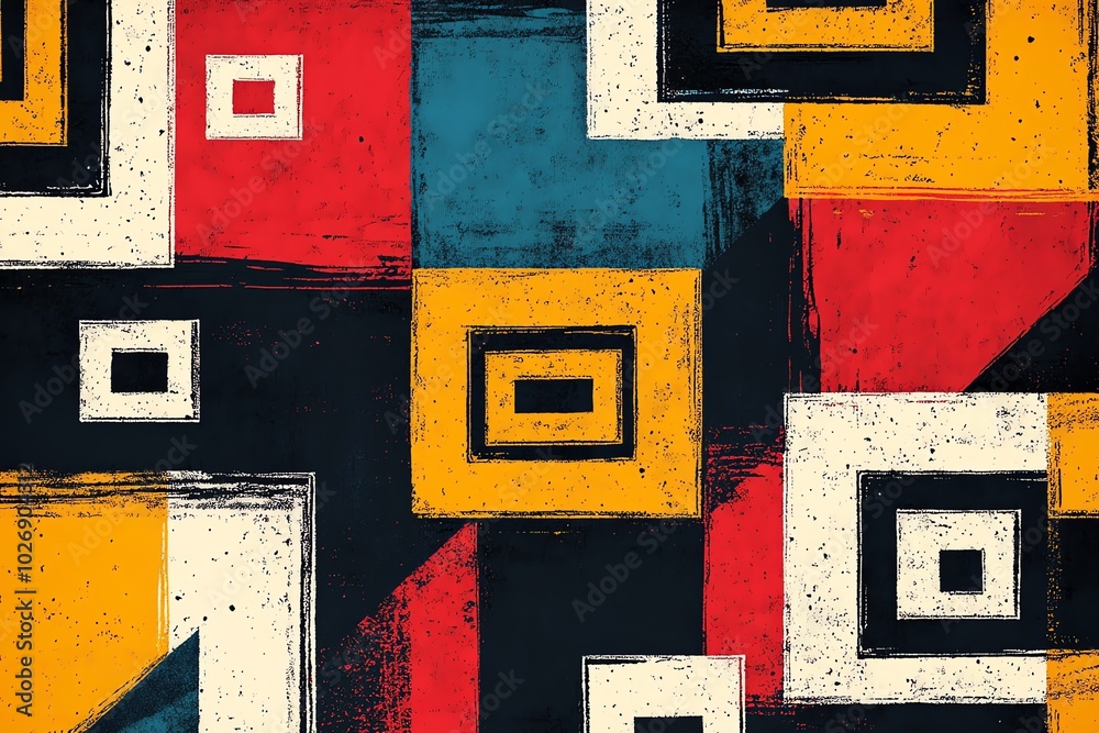 Poster Abstract geometric pattern with vibrant colors and textured background.