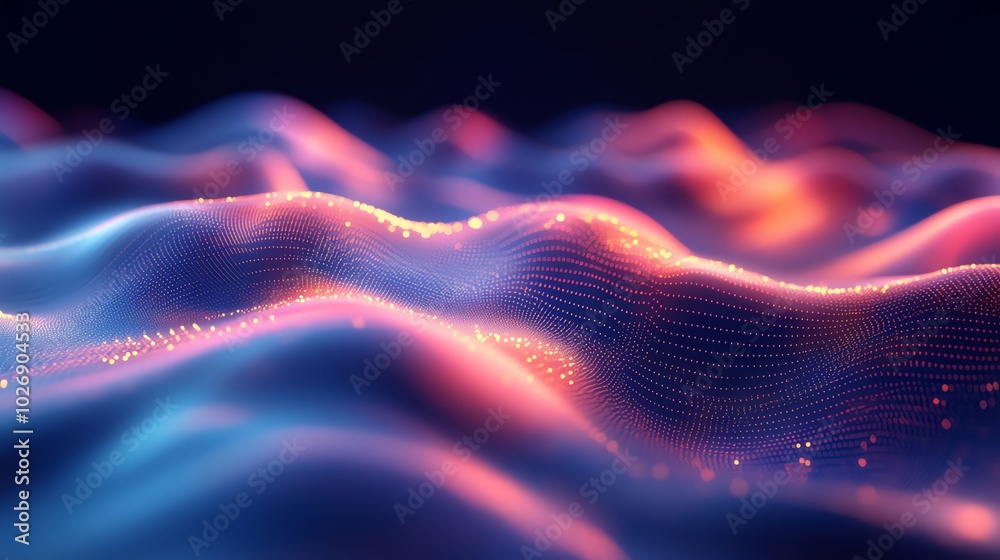 Poster abstract 3d rendering of a glowing, digital wave.