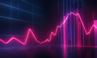 Fototapeta premium Futuristic financial dashboards and luxury business charts with glowing neon lines, gold accents, and connected nodes for corporate branding.