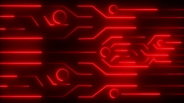 Abstract circuit  board icon glowing neon lines animation on black background