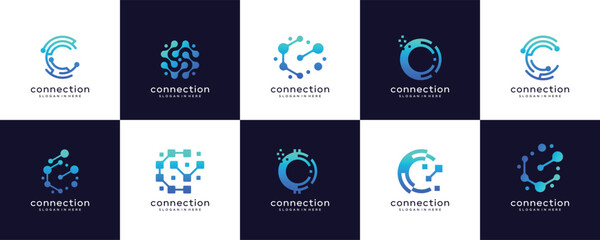 Set of creative technology  digital dot icon set of logo design template with connect concept.