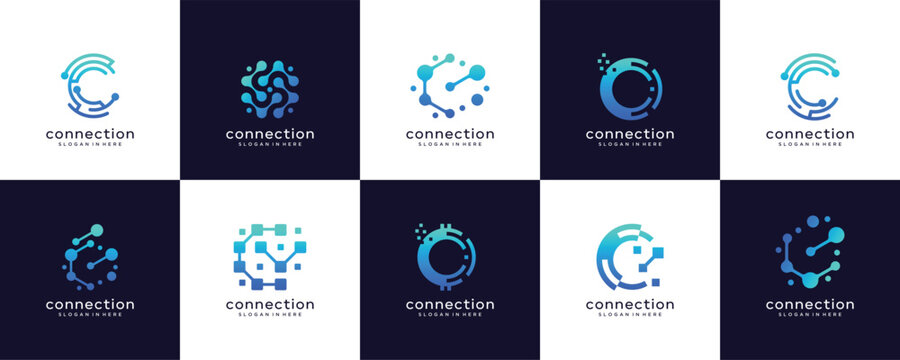 Set of creative technology  digital dot icon set of logo design template with connect concept.