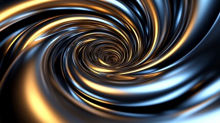 Abstract metallic swirl with a glowing center, creating a hypnotic effect.