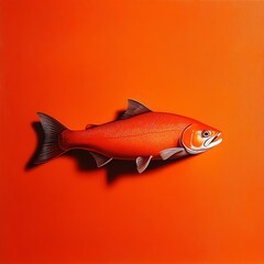 Vibrant red fish against a bold orange background, capturing marine life with striking color contrast.