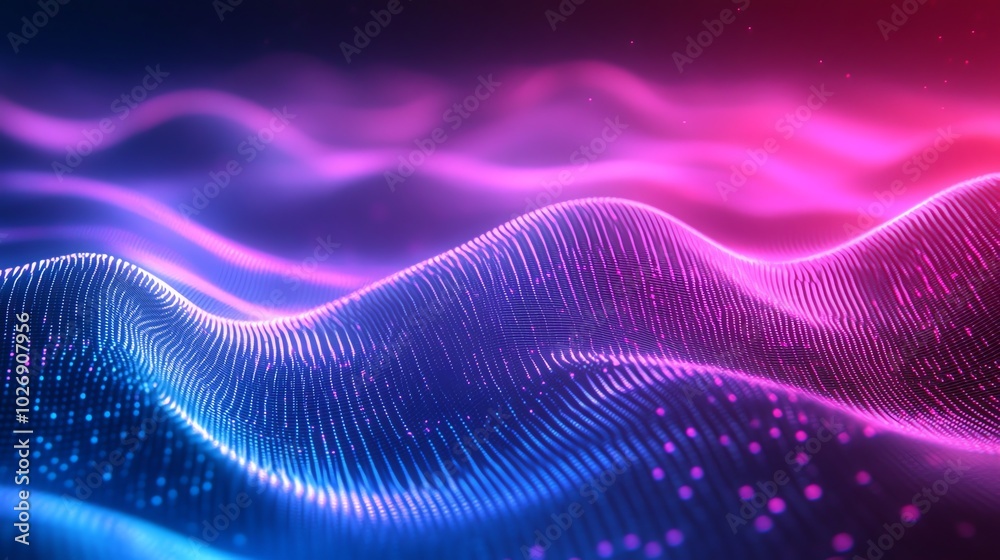 Aufkleber abstract background with blue and pink waves and particles.