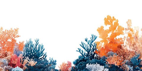 Vibrant Coral Reef Underwater Scene Illustration isolated on a transparent background