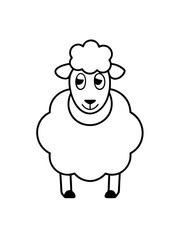 simole icon Children coloring book page, line art, black and white, cute style, illustration of a sheep