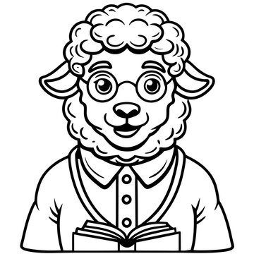 simole icon Children coloring book page, line art, black and white, cute style, illustration of a sheep