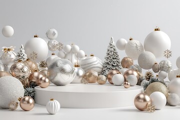 Obraz premium Stylish White Christmas Decor on Stage Background