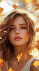 Fototapeta premium Autumn woman on white background
