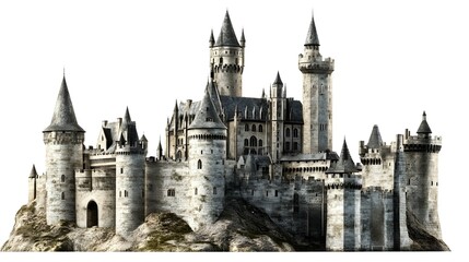Fototapeta premium Majestic Stone Castle with Towers and Gate on Hilltop