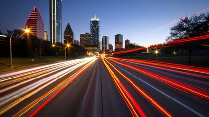 Obraz premium Cityscape with Long Exposure of Traffic Lights at Dusk