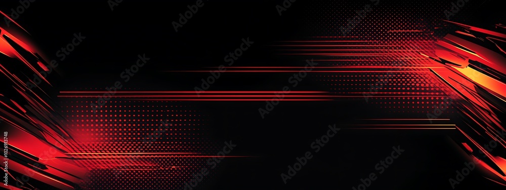 Poster Abstract red and black background with geometric shapes and lines.