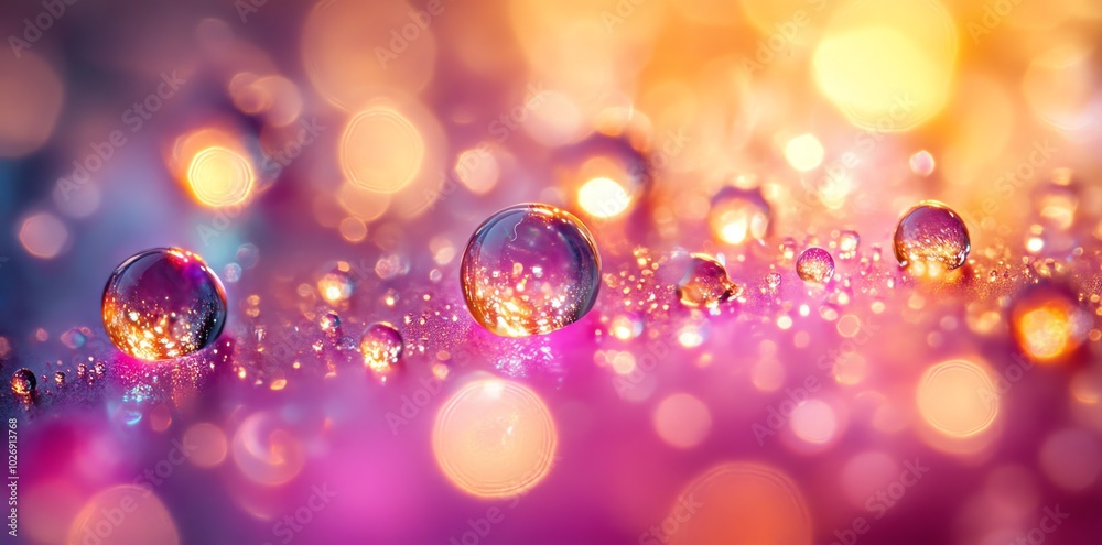 Poster Abstract colorful background with water drops and bokeh lights.