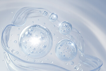 cosmetic moisturizer water molecule, Cosmetic Essence, Liquid bubble, Molecule on blue background,...
