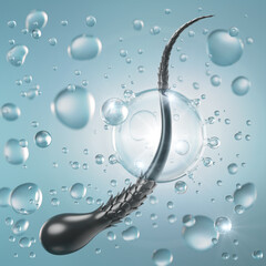 Nourish hair of shampoo or Oil Vitamin serum. Repair damaged hair concept, 3d rendering.