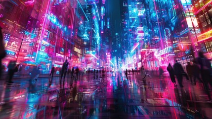 Fototapeta premium Vibrant Night Cityscape in the Metaverse