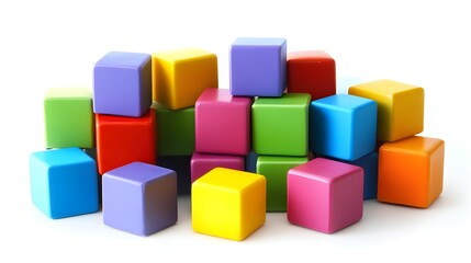 Obraz premium Colorful Wooden Blocks Stacked on White Background
