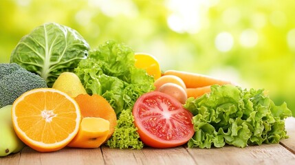 Close-up of vibrant fresh vegetables and fruits on wooden table, symbolizing healthy blood pressure foods, emphasizing natural nutrition and wellness.