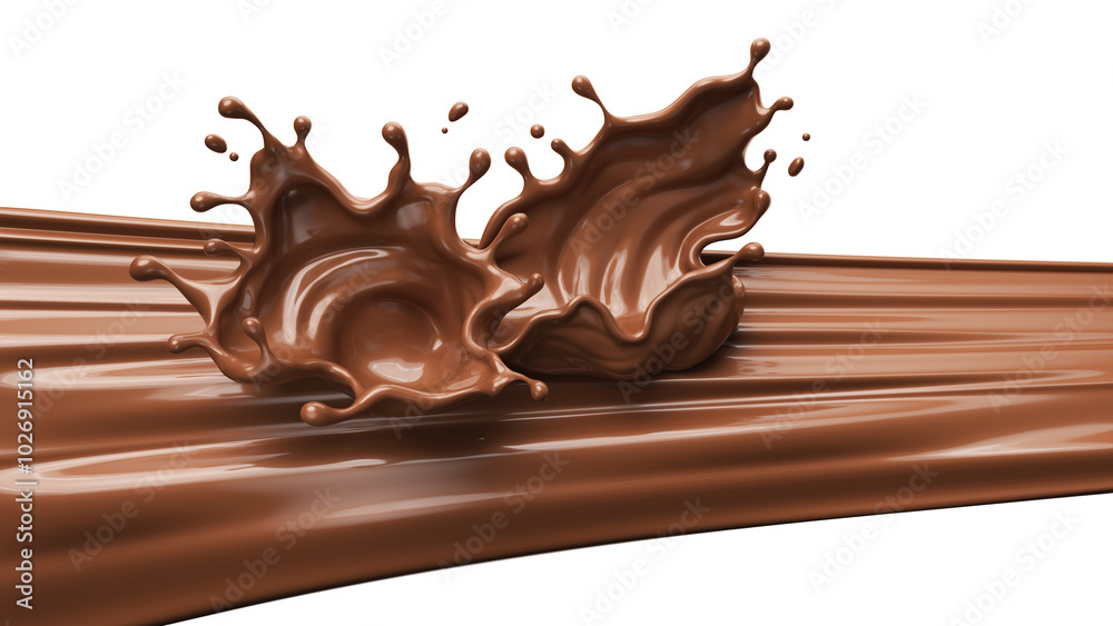 Wall mural splash of melted chocolate 3d rendering.