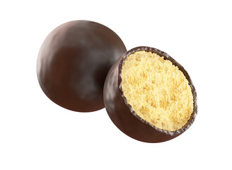 Chocolate balls isolated on white background 3d rendering.