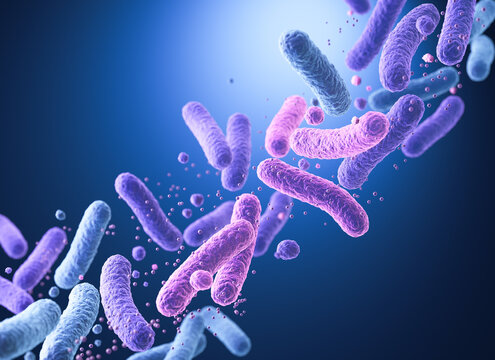 Lactobacillus bacteria, probiotic medical background 3d illustration.