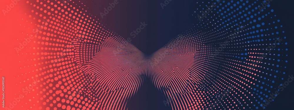 Aufkleber abstract red and blue dotted pattern forming a butterfly shape.
