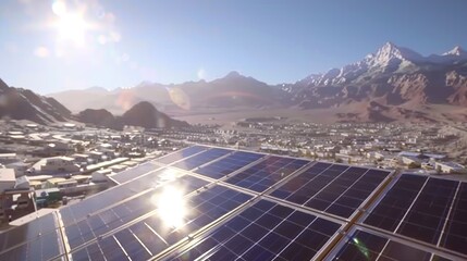 Close-up of Solar Panels Against Mountainous Landscape