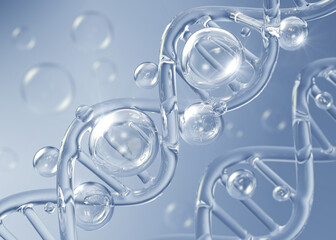 Cosmetic Essence, Liquid bubble, Molecule Bubble on DNA background, 3d rendering