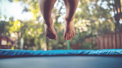 Barefoot Leaping on Trampoline in Nature