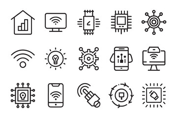 Sensor, IoT. Artificial Intelligence related editable icon set isolated flat vector illustration white background.