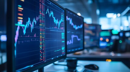 Computer screen with real-time stock trading data and multiple charts displayed