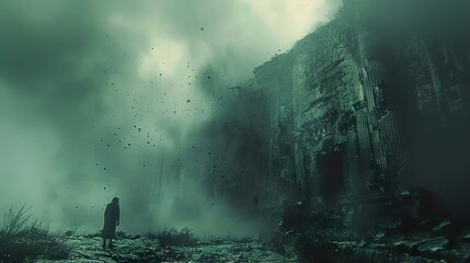 Mysterious Ruins in Fog: A Digital Painting
