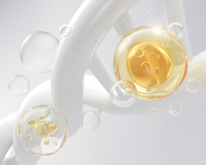 Cosmetic Essence, Liquid bubble, Molecule Bubble on DNA background, 3d rendering