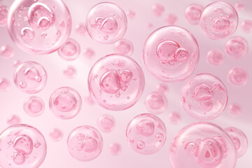 Pink bubble cosmetic moisturizer water, serum oil, 3d rendering.
