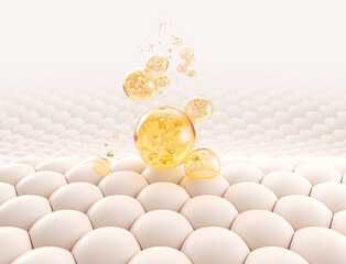 Cosmetic serum Oil drop on skin cell, Skin Repair, moisturizer, collagen serum, Exosome with Skin...