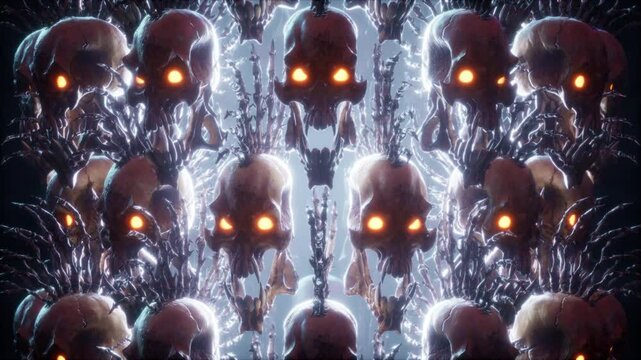 Punk Skeleton VJ Loop &ndash; stylized punk rock skeleton with spiky bones on the head and punkish outfit moving on the beat in seamless loop. Use it in your next VJ thematic sets, metal and gothic festival