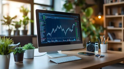 Computer screen with real-time stock trading data graphs and financial analysis