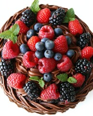 Fototapeta premium Beautifully Decorated Chocolate Cake from Above