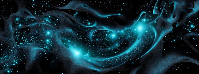 Abstract swirling blue energy with stars in a black background.