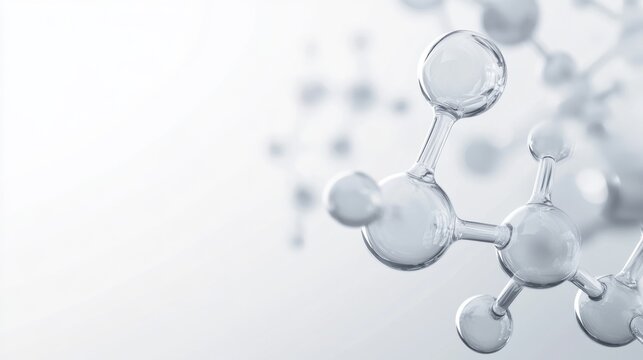 Abstract depiction of transparent molecular structures against a soft white background.
