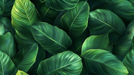 Close-up of vibrant and lush green leaves forming a natural pattern, representing nature's beauty and freshness